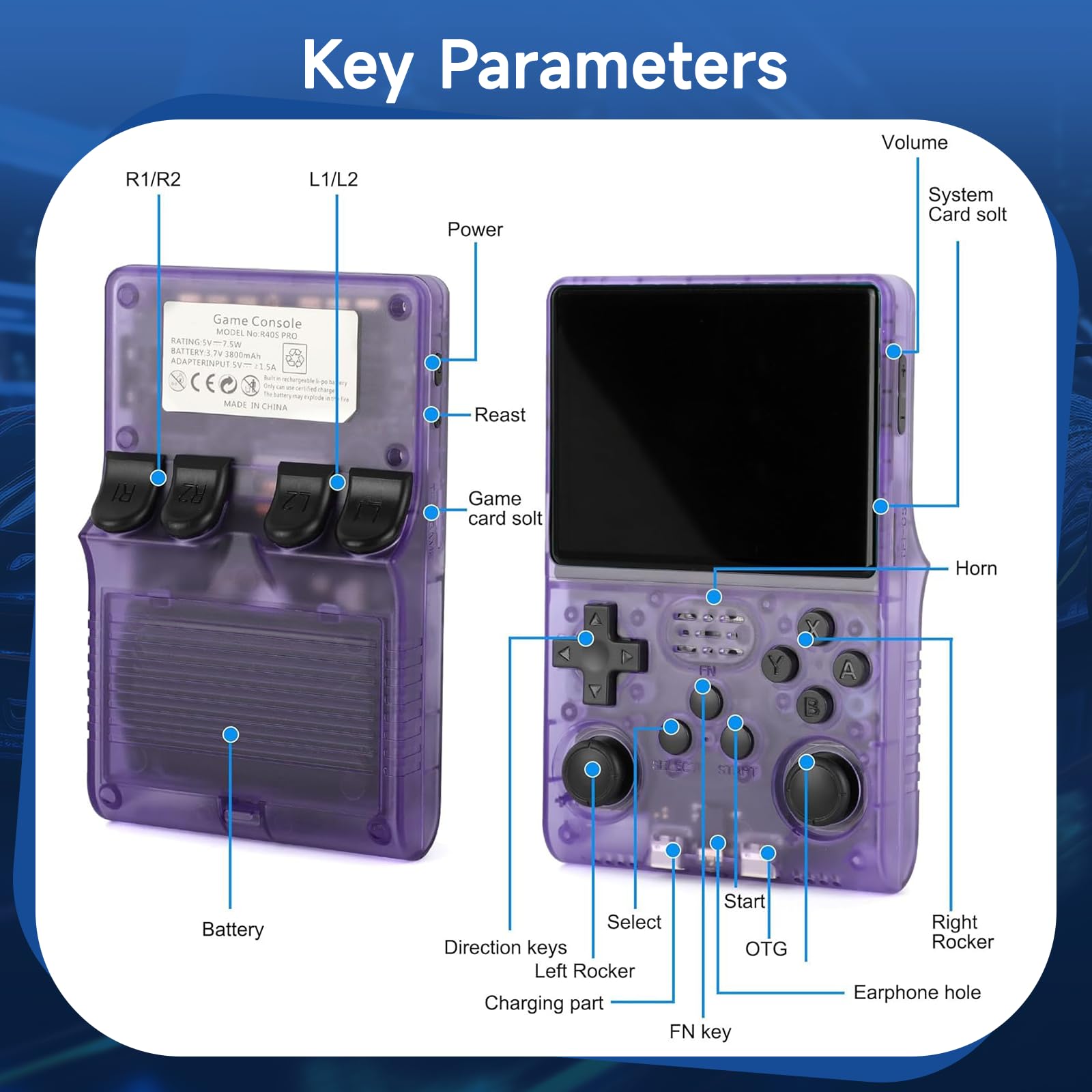 R36S Retro Handheld Games Console, 20,000+ Classic Games Portable Pocket Video Player with 3.5 Inch HD Screen, 64G TF Card, Open Source Linux System Screen for Teens and Adults (Purple 64G) — view 6