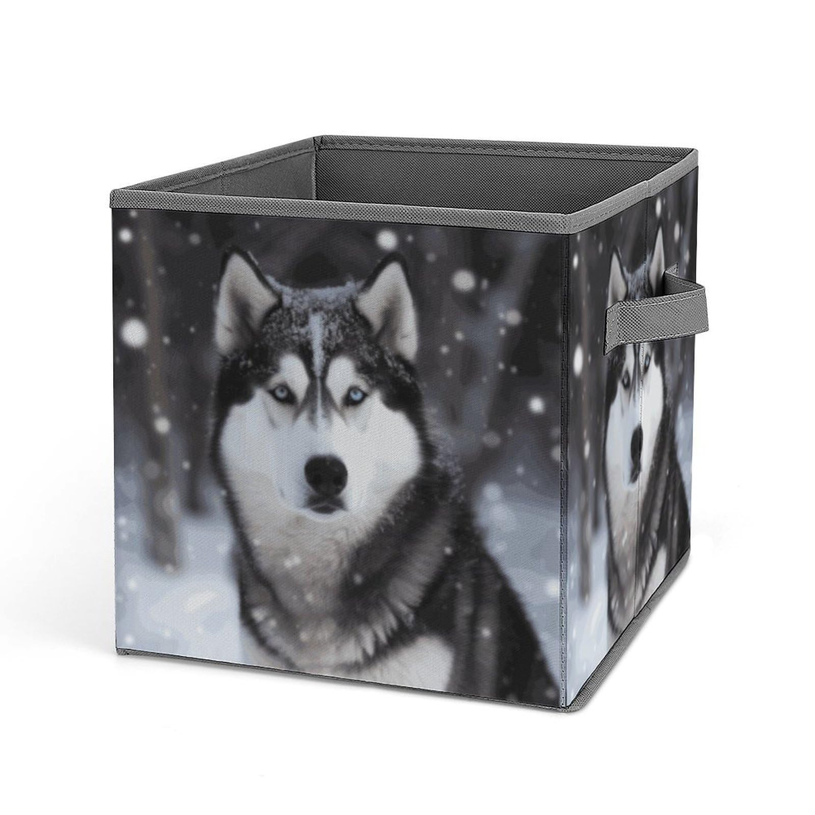 JTREHY Husky In Snow Dog Storage Bins Sturdy Large Capacity Folding Sorting Boxes Convenient Stable Storage Box Collapsible Fabric Storages Cubes Organizer with Handles
