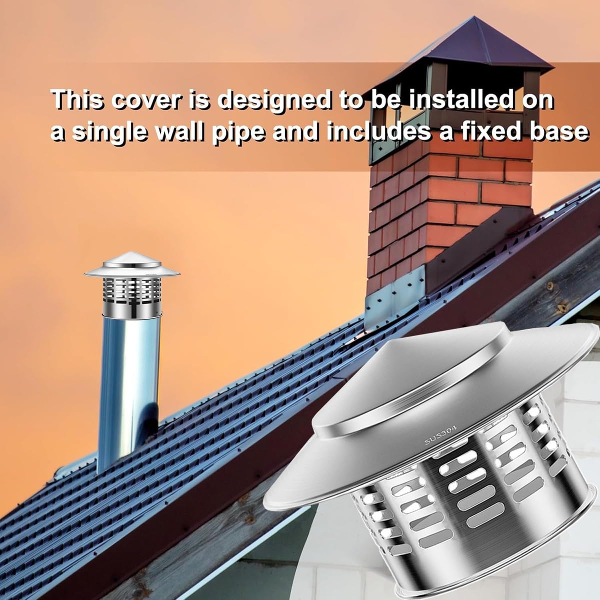 Sombreros para Chimeneas de Acero Inoxidable 304, Sombrerete Chimenea Antilluvia Redondo, Sombrero Chimenea, Caperuza Antipajaros para Conductos de Estufas y Chimeneas, Tapa de Escape(220mm/8.6in)