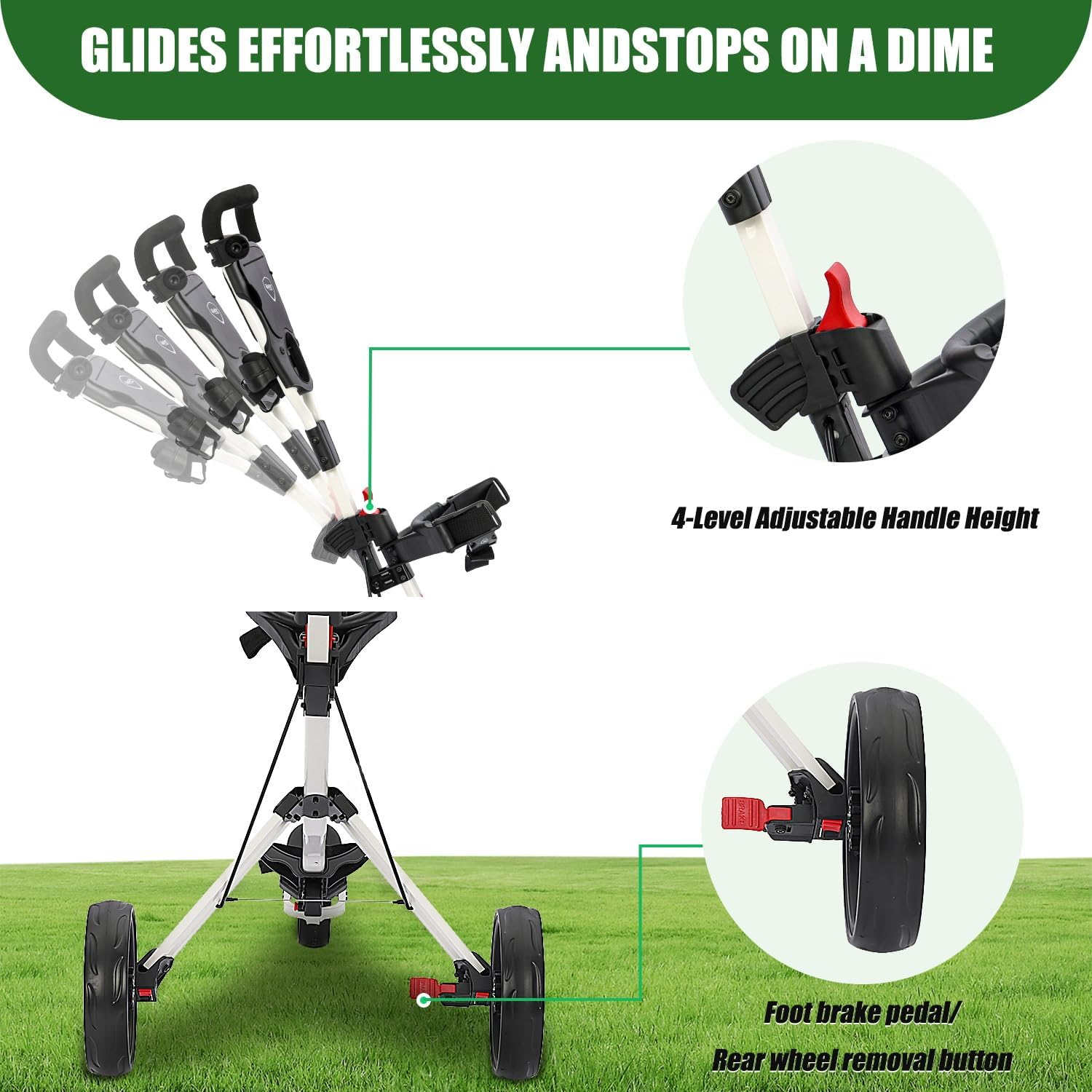 Lightweight Folding Golf Push Pull Cart, Professional Manual Walking Golf Trolley for 2 & 3 Wheels