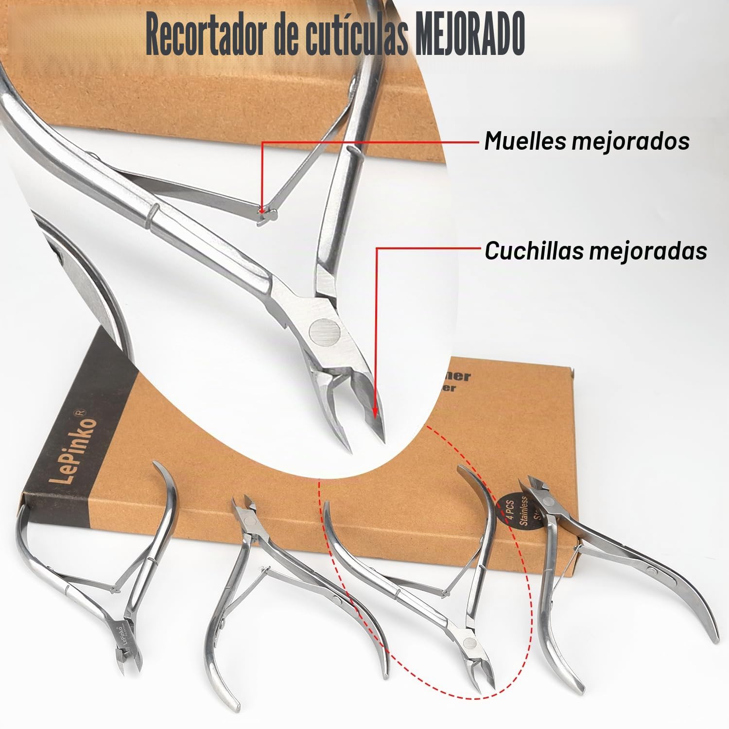 LePinko Juego de 4 recortadores de cutículas mejorados, cortaúñas afilados para piel muerta, removedor de cutícula que ahorra trabajo para uñas de los pies