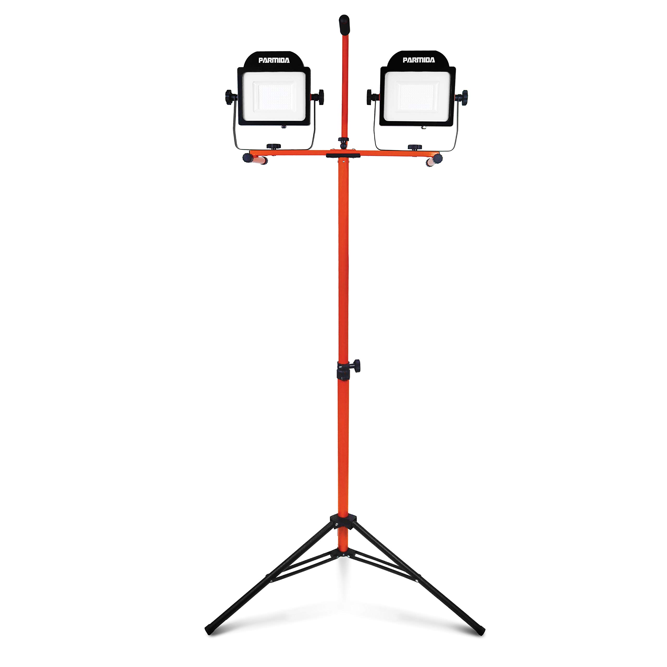 PARMIDA LED Dual-Head Work Light, 6ft Adjustable Tripod Stand, 20,000 Lumen, 200W, UL Approved Power Cord, Durable Aluminum Body, IP65 Waterproof, Foldable Stand, Multi-Directional & Detachable Heads