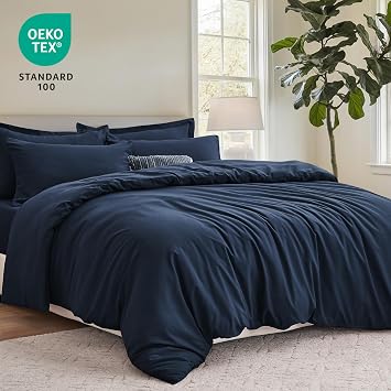 Double Duvet Set - Bedding Double Bed Set with 2 Pillowcases - Ultrasoft Brushed Microfiber Duvet Cover with Zip Fastening, Navy Blue (200x200)