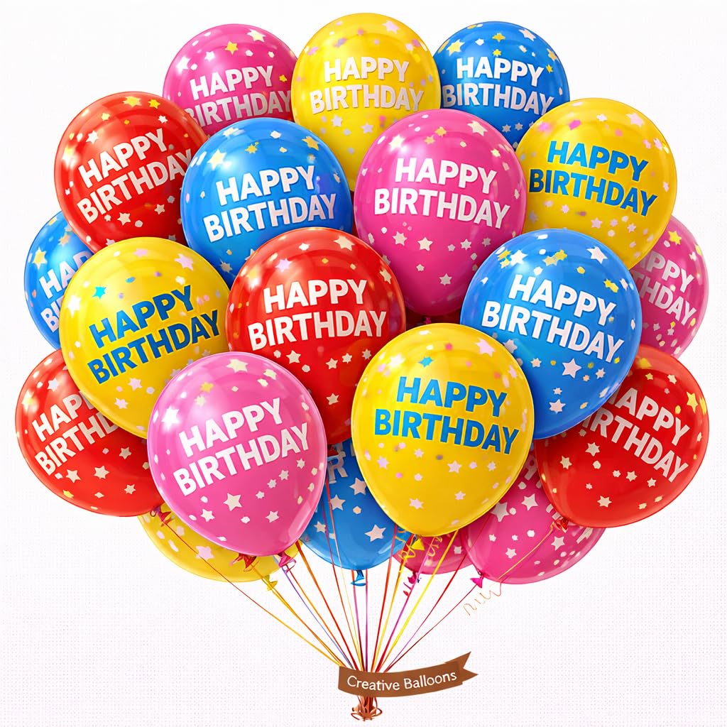 30 Pack Happy Birthday Printed Balloons Multi-Colour Latex Balloons for Birthday Decorations Party Supplies Kids & Adults Celebration Décor Party Balloon Set