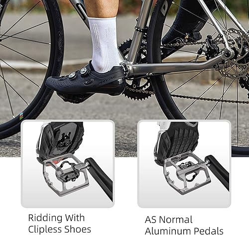 Miniatura 7 de FOOKER Pedales de bicicleta de montaña MTB, pedal plano y SPD de doble función, plataforma plana de 3 rodamientos sellados, compatible con pedal SPD