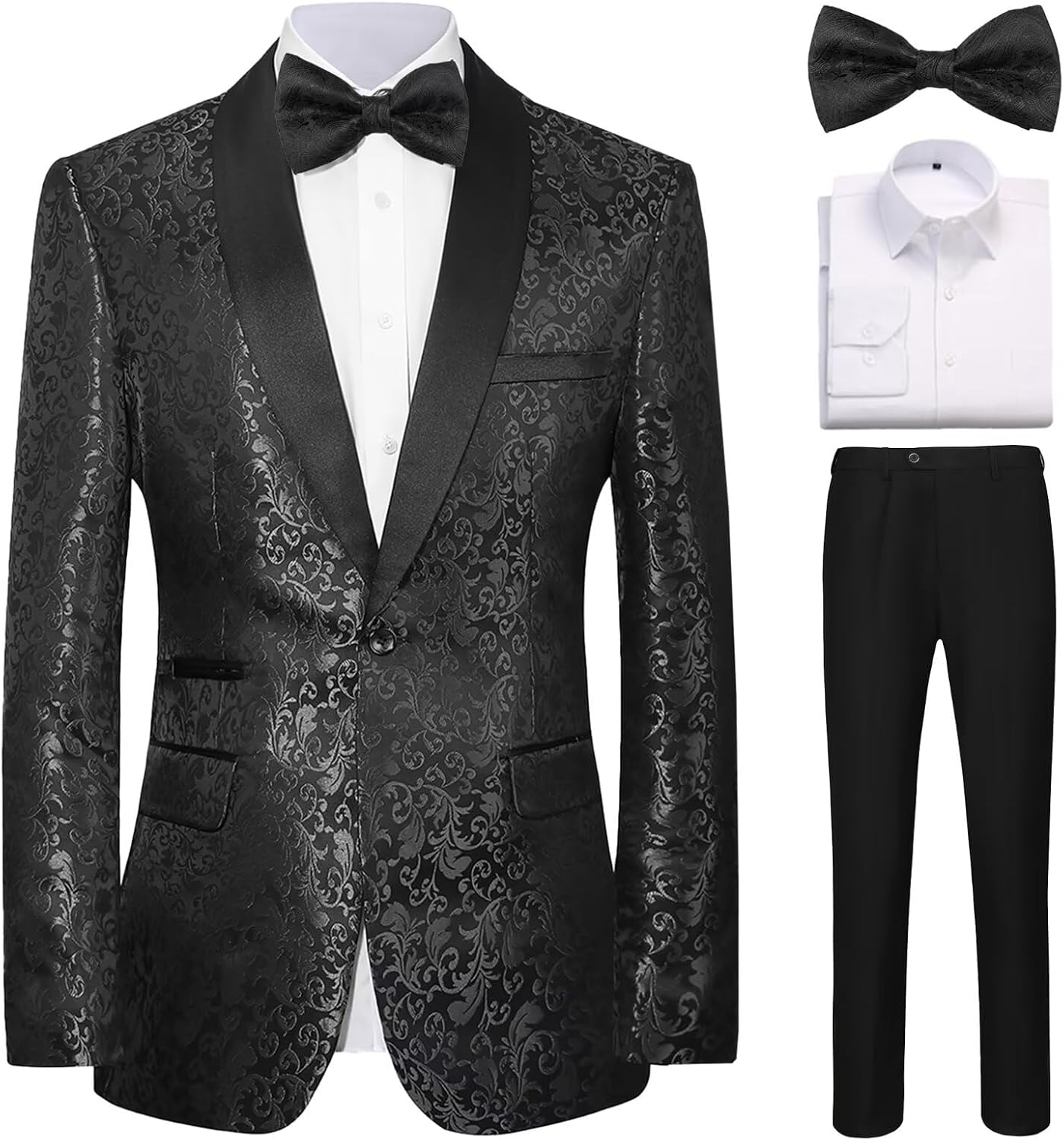 Men's Floral Dinner Party Prom Wedding Stylish Tuxedo Suits for Men One Button Dinner Jacket Pants Set