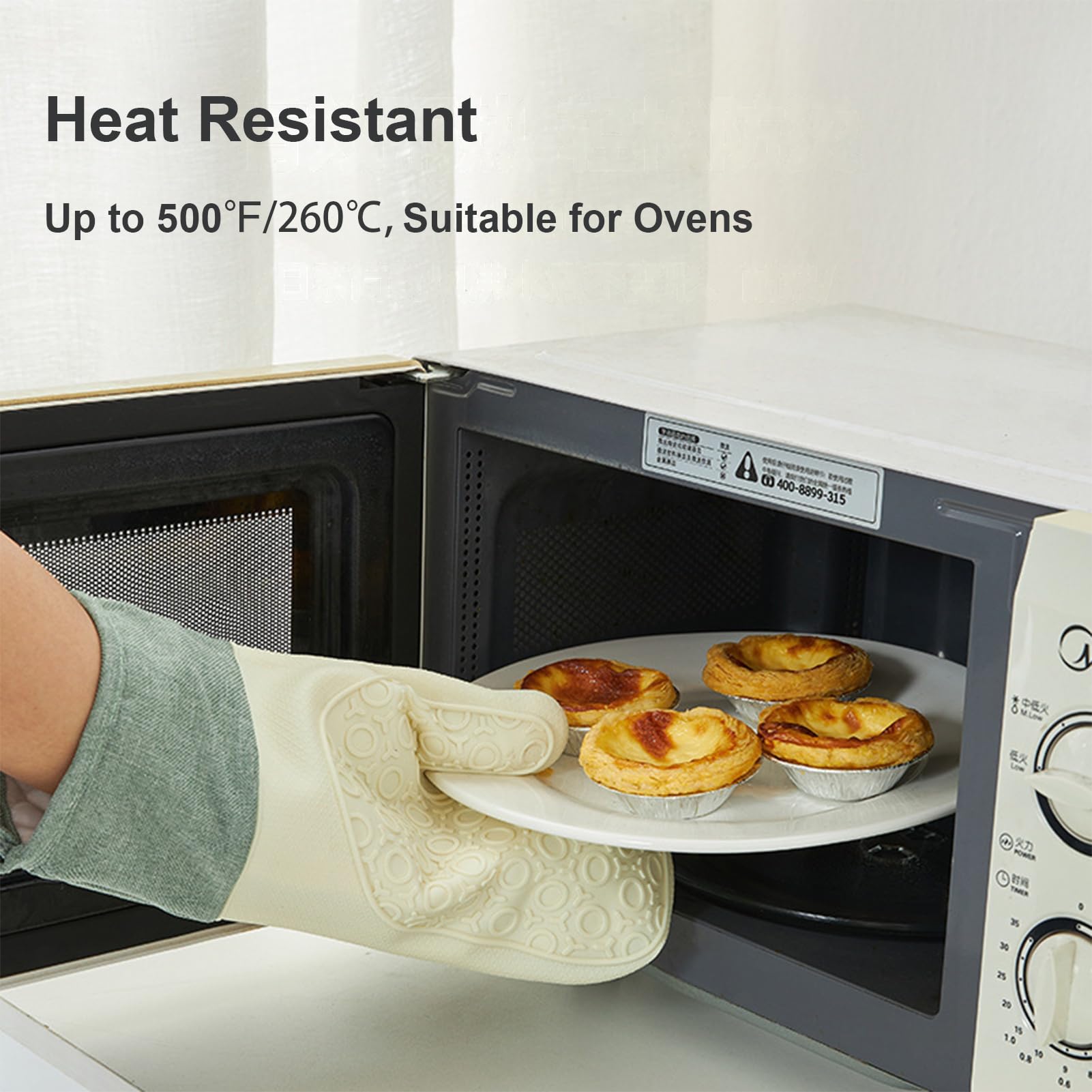 Frelonya Heat Resistant Silicone Oven Mitts Non-Slip Kitchen Gloves with Thick Cotton Lining Secure Grip for Baking, Grilling, Cooking, Barbecuing