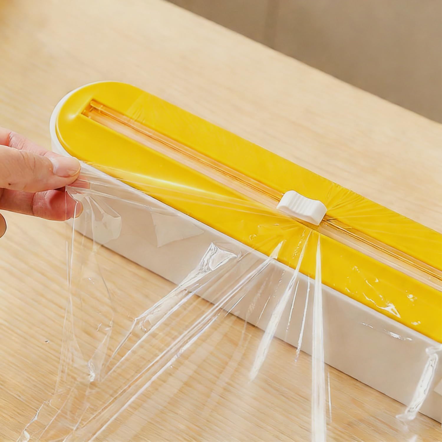 Magneétique Coupe Film Alimentaire - Élégant blanc et jauneDistributeur & Dérouleur Pour Papier Aluminium Et Film Alimentaire, Pratique Coupe Lisse Sans Perçage, Organisateur De Cuisine