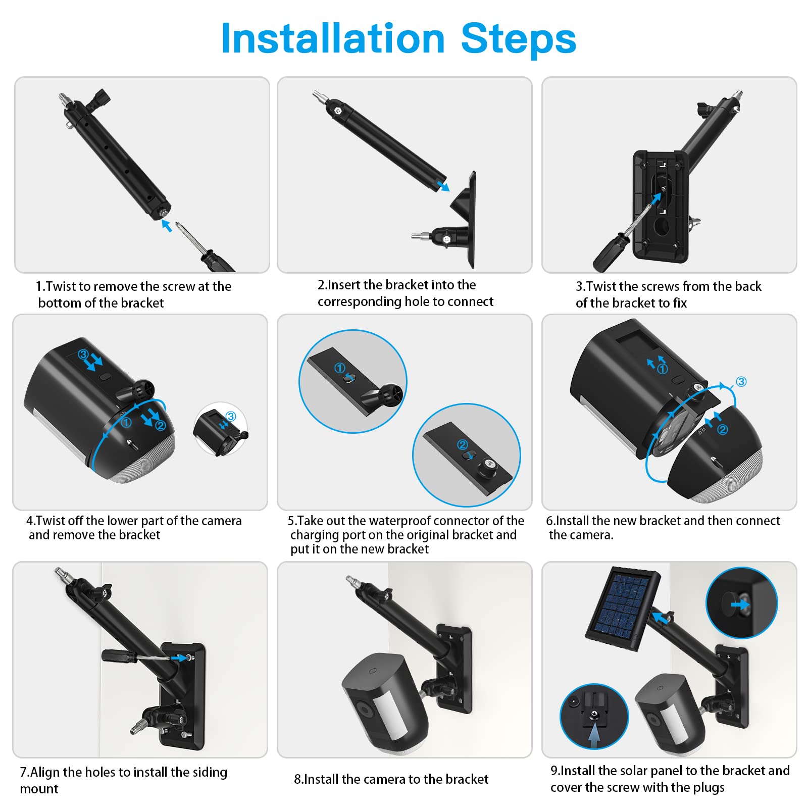 HOLACA Support mural 2 en 1 compatible avec caméra Rin-g Spotlight Plus/Pro, Stick Up Cam Battery/Pro, Outdoor Cam Plus, panneau solaire R-ing, et pour appareil photo et panneau solaire avec filetage