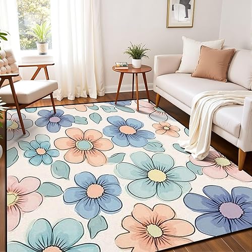 Miniatura 1 de Seamless Cute Retro Groovy Flowers Seventies Style Groovy Area Rug Outdoor Patio Rug Play Mat Modern Floor Carpet Non-Slip Home Decor Living Room