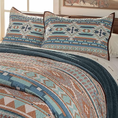 Miniatura 5 de Rod's Sedona Spring (juego de edredón) - Geométrico del suroeste - Turquesa azul óxido terracota - Juego de ropa de cama matrimonialQueen - (1)