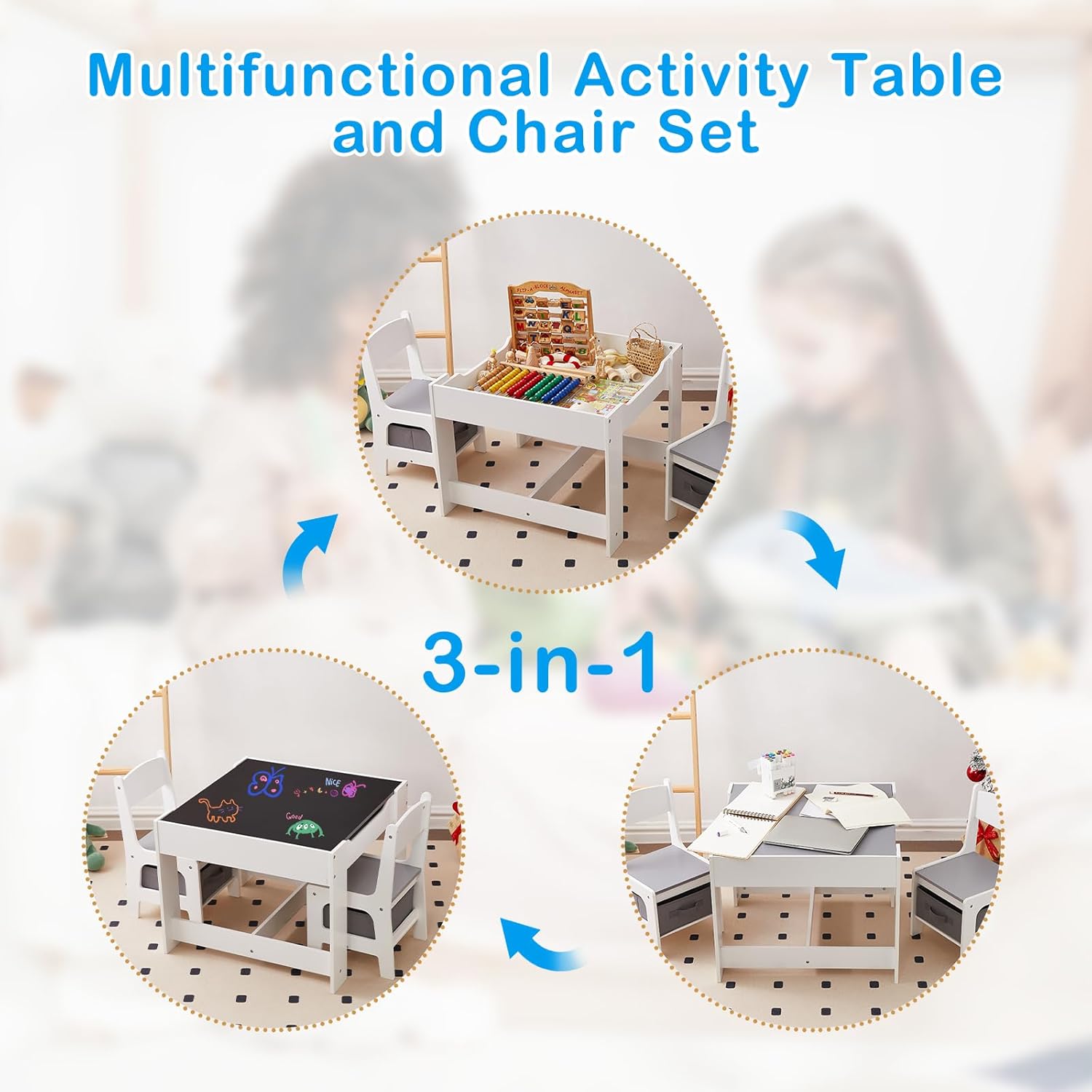 Kids Table and Chair Set with Storage, Toddler Activity Table, 2-5 Year Old