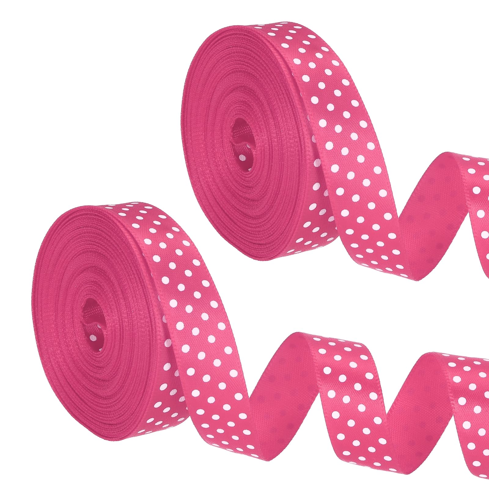 PATIKIL Polka Dots Grosgrain Ribbon (1.6cm x 9m, Watermelon Red)(2Roll) Fabric Ribbons Bow Decoration with White Polka Dots, Suit for Flower Bouquet/Gift Wrapping/Party Decor