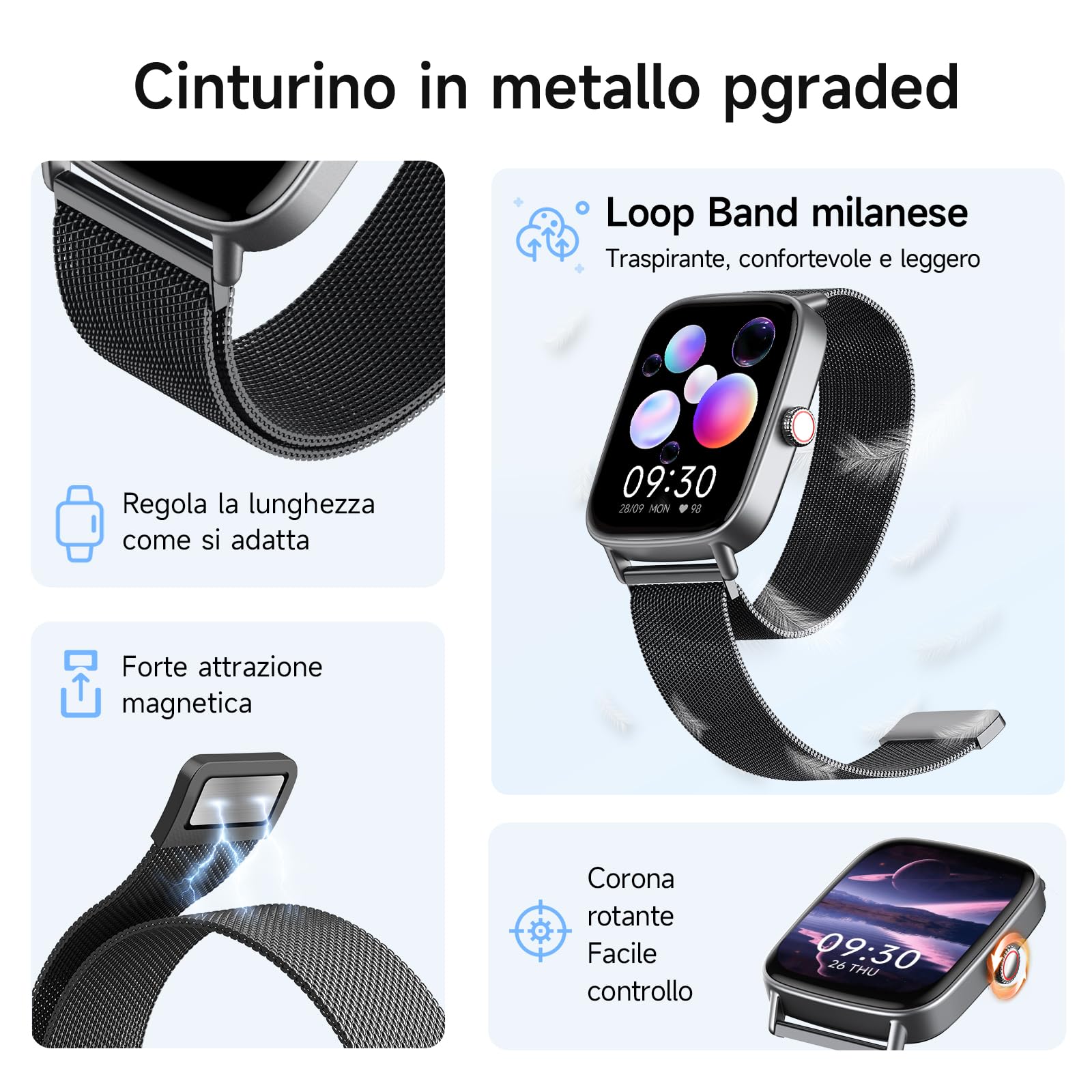 Smartwatch Donna Uomo,1.85" HD Smart Watch Chiamate e Whatsapp,Orologio Fitness Sportivo Cardiofrequenzimetro/SpO2/Sonno/Contapassi,Fitness Tracker 110+ Modalità Sport Impermeabile per Android iOS