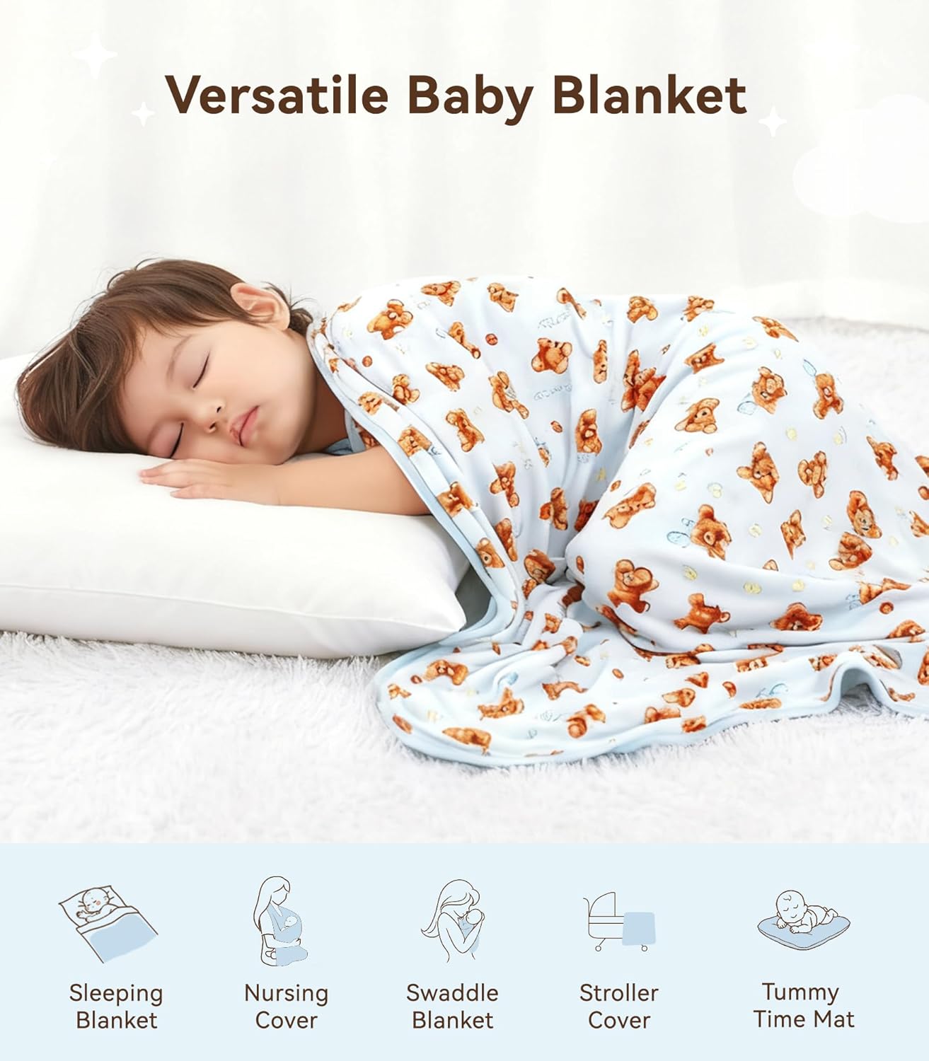 Premium Baby Blankets, Soft Viscose from Bamboo Blanket for Boys and Girls, Nursery Crib Bedding Quilt for Newborn and Toddler, Cooling for Hot Sleepers 50'' x 50'' Bear