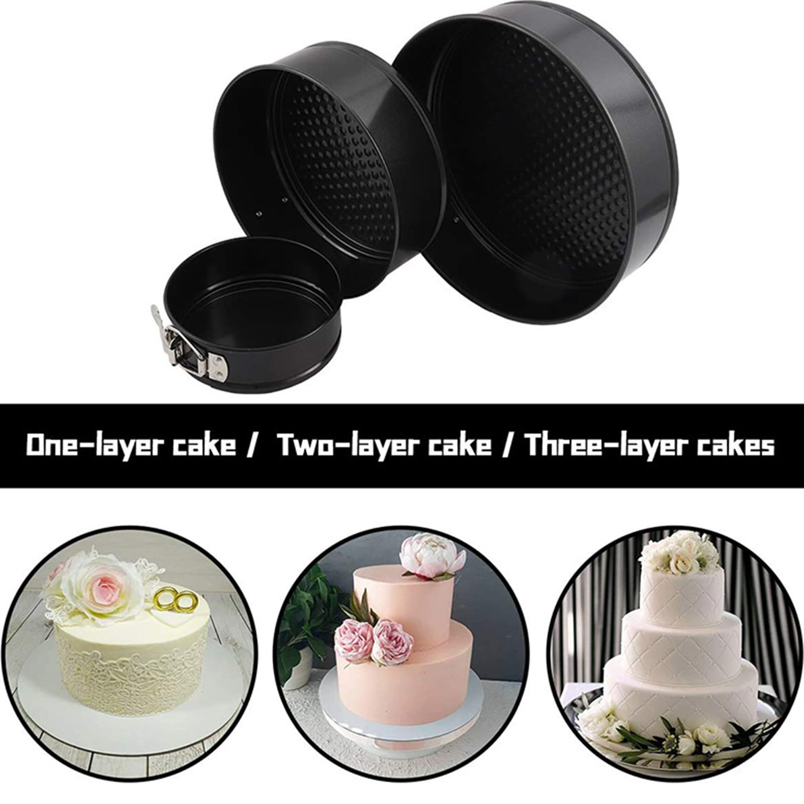 Ensemble de moules à charnière (4"/7"/9") Ensemble de 3 moules à pâtisserie ronds, moule à gâteau antiadhésif et étanche avec brosse à huile en silicone, grattoir translucide, séparateur de blanc d'œu