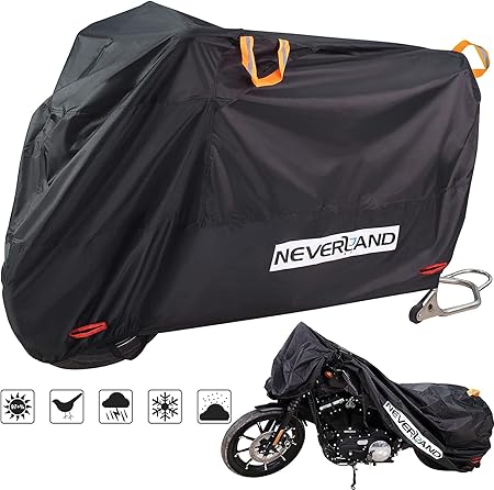 Amazon Neverland バイクカバー 原付バイクカバー 車体カバー 210dオックス 防水 生地品 前後鍵穴 大型ロック対応 盗難防止 蛍光テープ 耐久 風飛び防止 収納袋付き ブラック 0 90 100 車 バイク 車 バイク