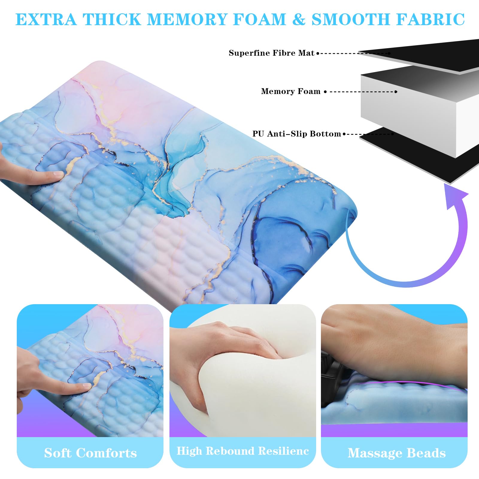 Supporto per tastiera del computer con poggiapolsi, supporto ergonomico inclinato per tastiera - Rialzo per tastiera con cuscinetto da polso - Supporto per tastiera per ufficio e casa - Aqua Marble