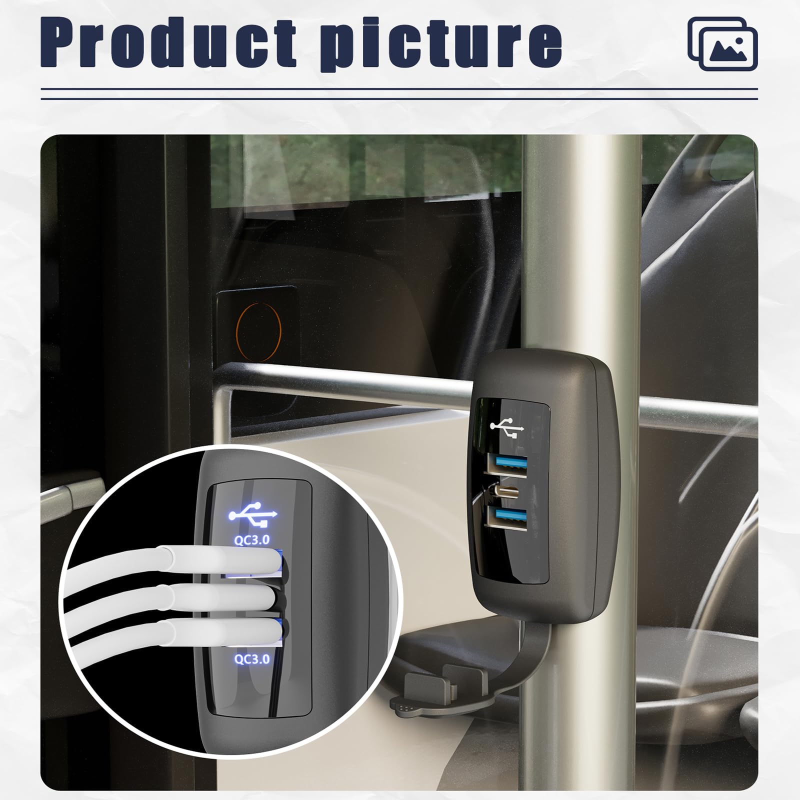 Adattatore di ricarica per auto con presa USB 12 V / 24 V, QC2.0 / 3.0 / 4.0, PD2.0 / 3.0, 48 W doppio QC3.0 e PD3.0 Tipo C Presa di ricarica per auto, barca, camper