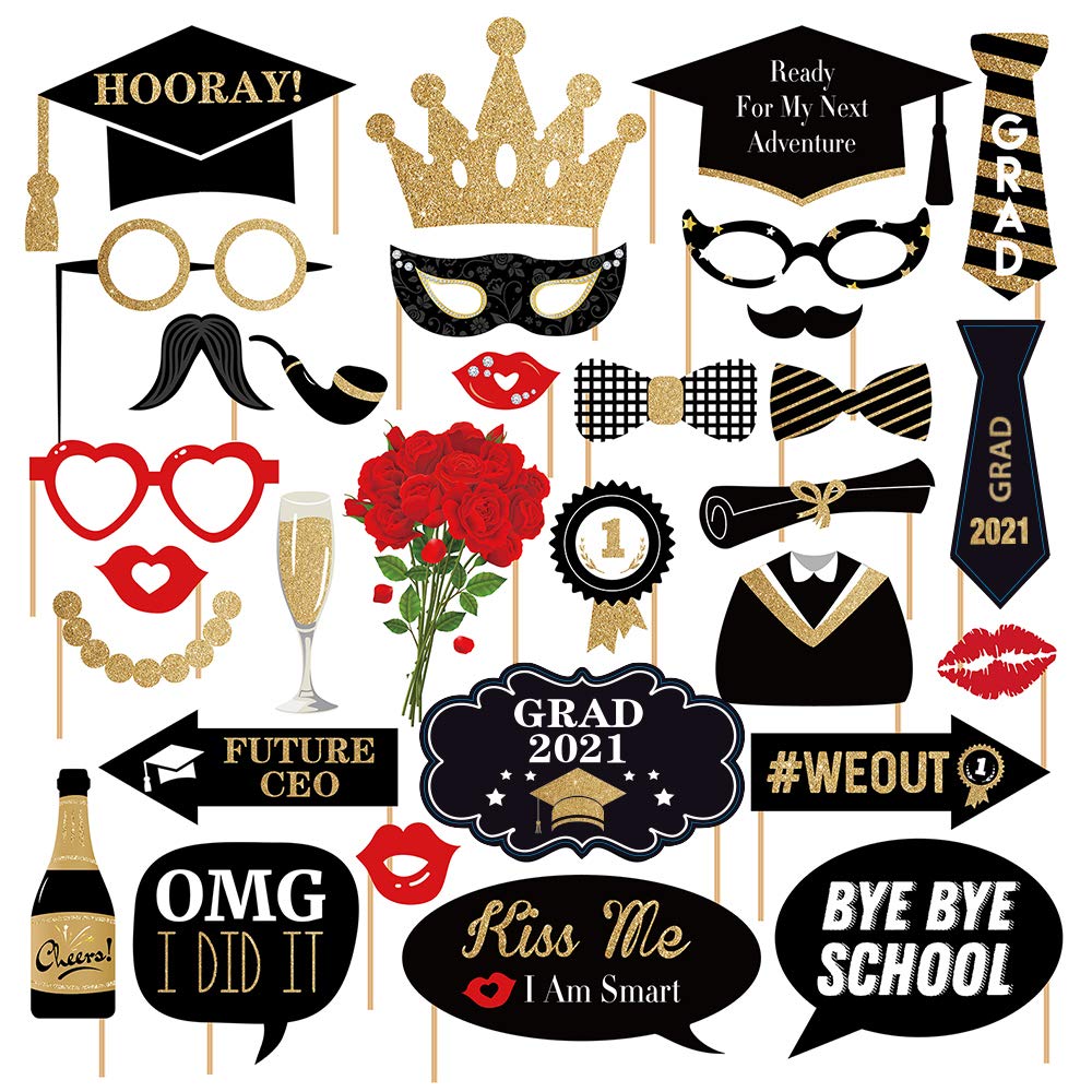 PADELO Happy Graduation 2024 Photo Booth Props 35pcs Funny Large Graduation Photo Props Class of 2024 Grad Decor with Sticks for Kids Boy Girl Women Men Graduation Party Favors Supplies Decorations