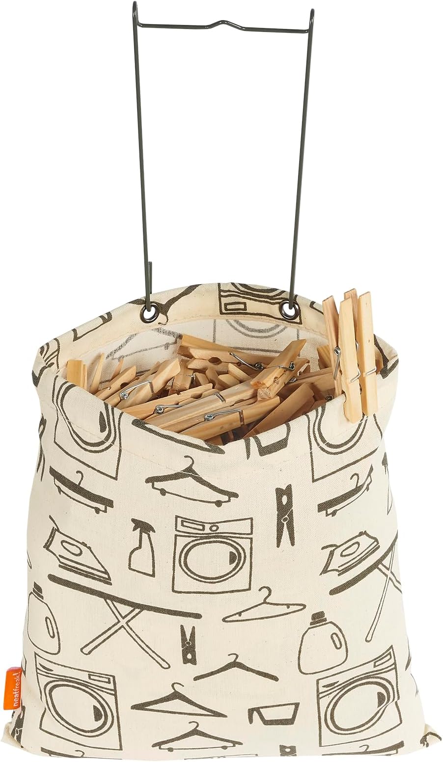 neatfreakHanging Clothespin Bag by Neatfreak - Wide Mouth Pin Collector Bag For Clothesline Clips & Wooden Laundry Pegs - Canvas Hanging Storage For Hanging Clothes Pins From Laundry Line - 28 x 2.2 x 30.5 Cm