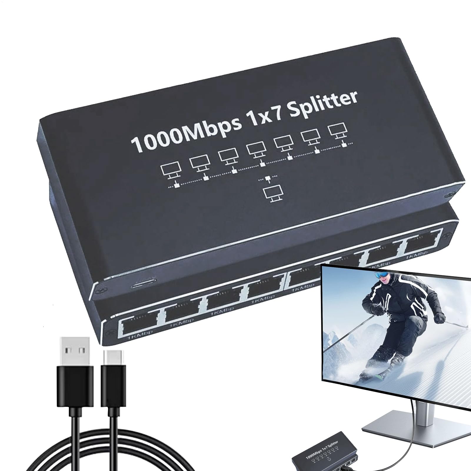 Hub Réseau | Extendeur Gigabit Ethernet 8 Ports | Adaptateur Plug and Play