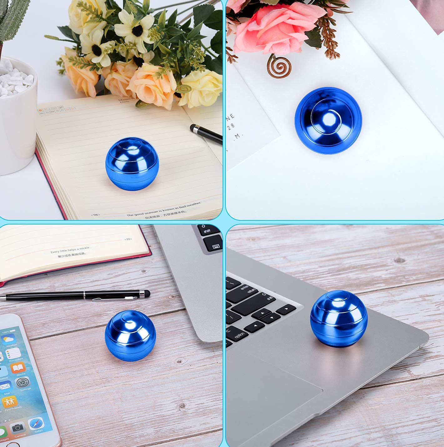 Giroscopio Cinetico a Sfera da Spinner in Metallo per Ufficio Giocattolo con Illusione Ottica per Allevia Lo Stress ispira la creatività interiore(Blu)
