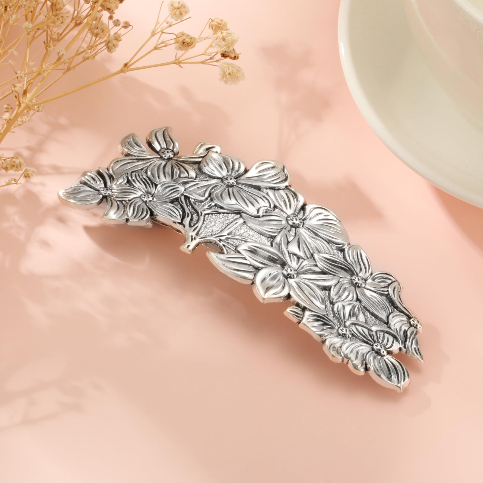 Lot De 12 Barrettes à Cheveux Vintage Argentées - Motif Fleur, Style Rétro