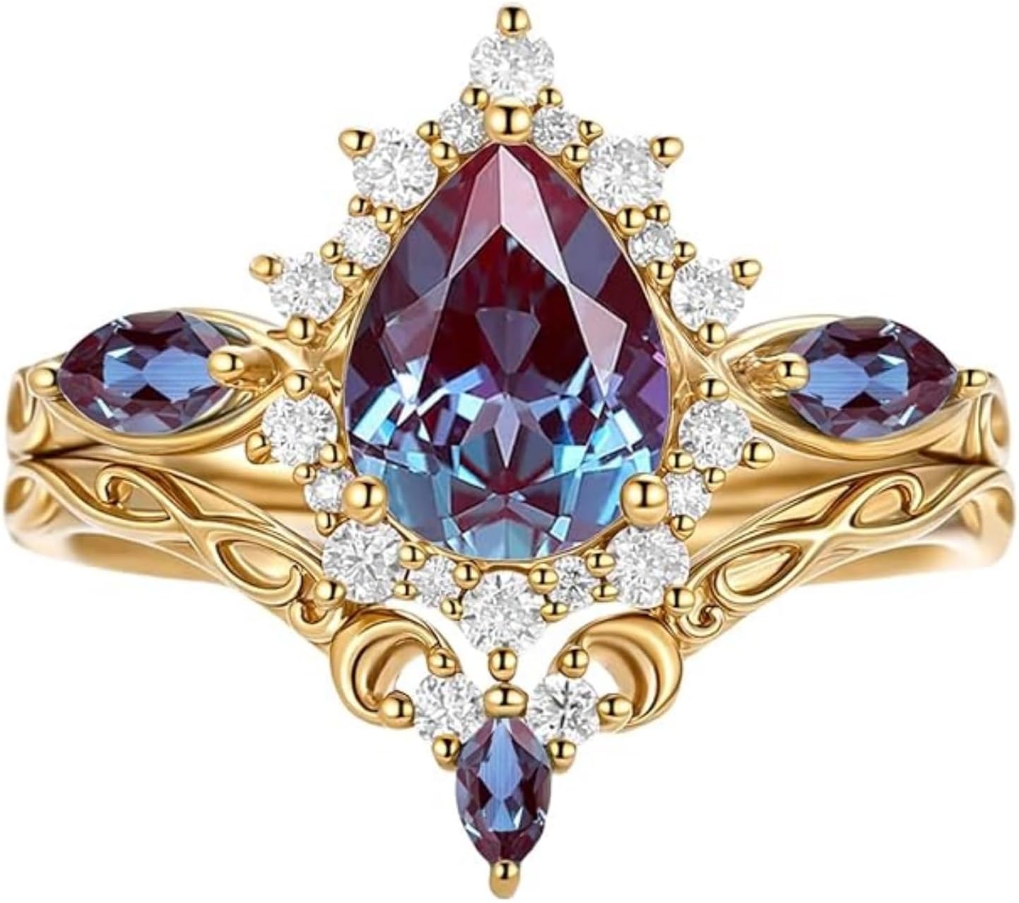 925 Sterling Silver/10K/14K/18K Gold Ring with Turquoise/Moss Agate/Moissanite/Opal/Alexandrite/Black Rutilated Quartz/Salt and Pepper Diamond/Moonstone Customizable Women's Engagement Ring