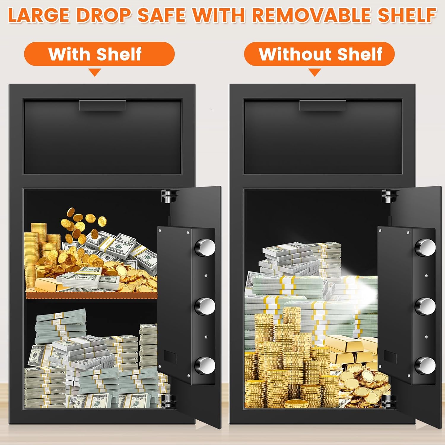 7.5 Cu ft Extra Large Drop Safe Box for Business, Anti-Theft Depository Safe with Drop Slot, Digital Keypad, Spare Key and Removable Shelf, Heavy-duty Commercial Safes for Business Cash Documents Home