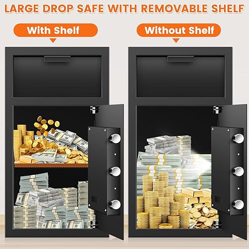 Miniatura 6 de Caja de seguridad ignífuga extragrande de 7.5 pies cúbicos para negocios, caja fuerte antirrobo con ranura para caída, teclado digital, llave de