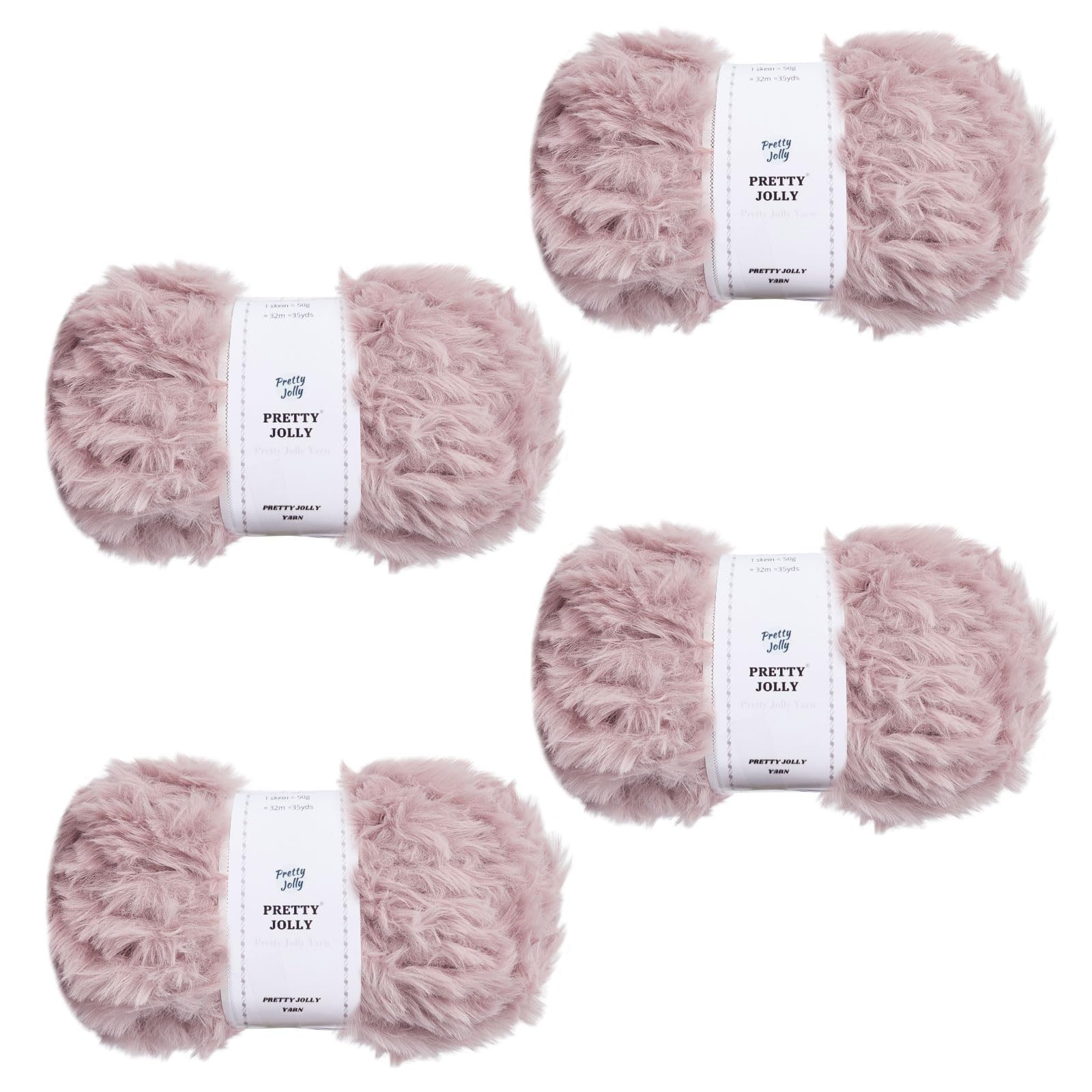 Pretty Jolly 4 Balls Faux Fur Super Soft Chunky Fluffy Yarn for Crochet Knitting Eyelash Polyester Yarn (Lotus Root)