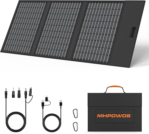Cargador de panel solar portátil de 45 W con salidas USB-C, USB-A y CC, paneles solares impermeables IP67 plegables de 18 V con un soporte