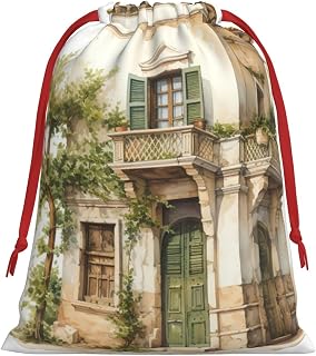 MUFLVDX Antique Building With Roman Olive Branch And Greek Print Christmas Gift Bags,Multi Purpose Drawstring Gift Pouches,For Xmas,Weddings,Parties,Gifts,Candy