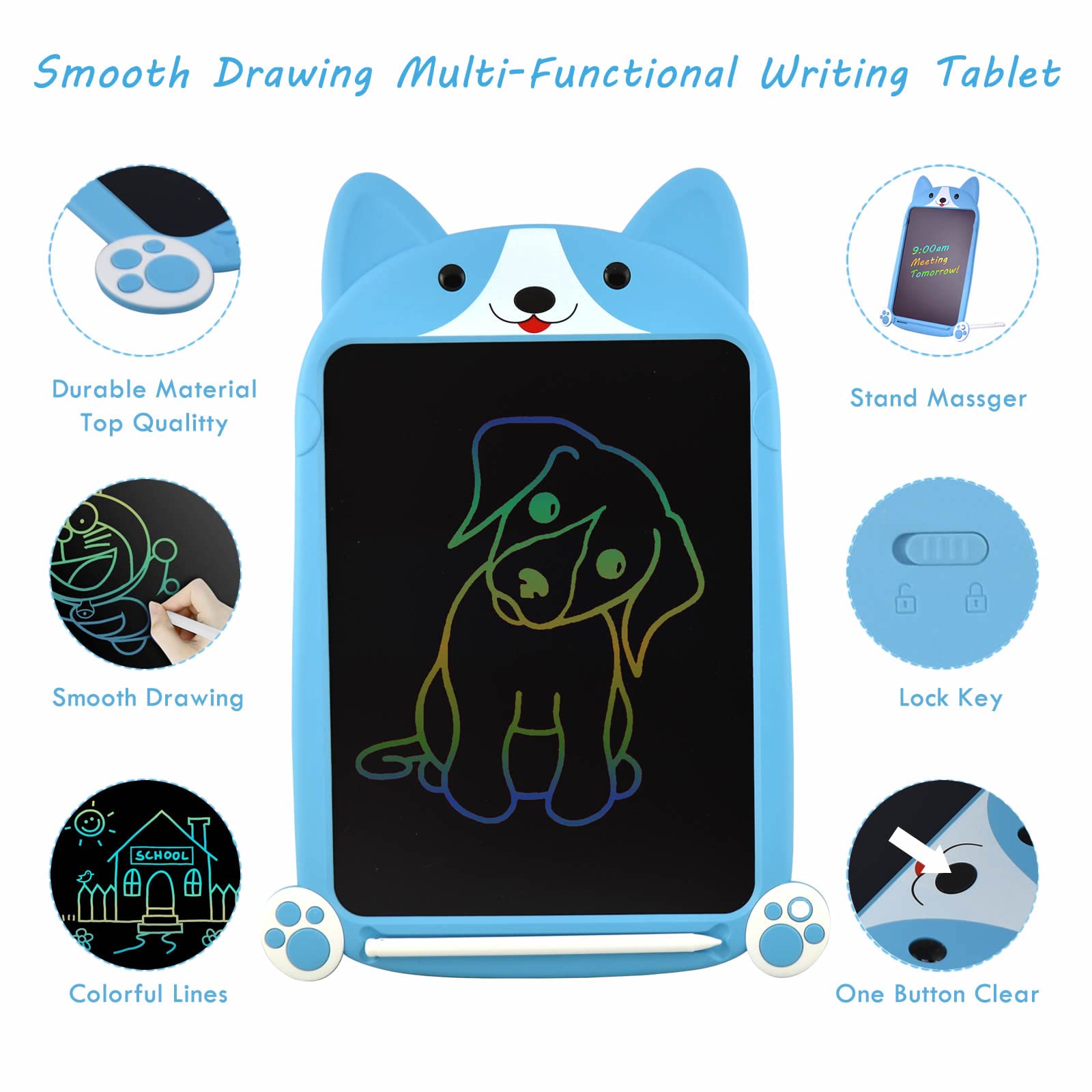 PUPPY LCD Writing Tablet, Large 10 Inch, Colorful Screen, Erasable Electronic Digital Drawing Pad Doodle Board With Stylus Pen, Gift for Kids Adults Home School Office (Pink) — view 3