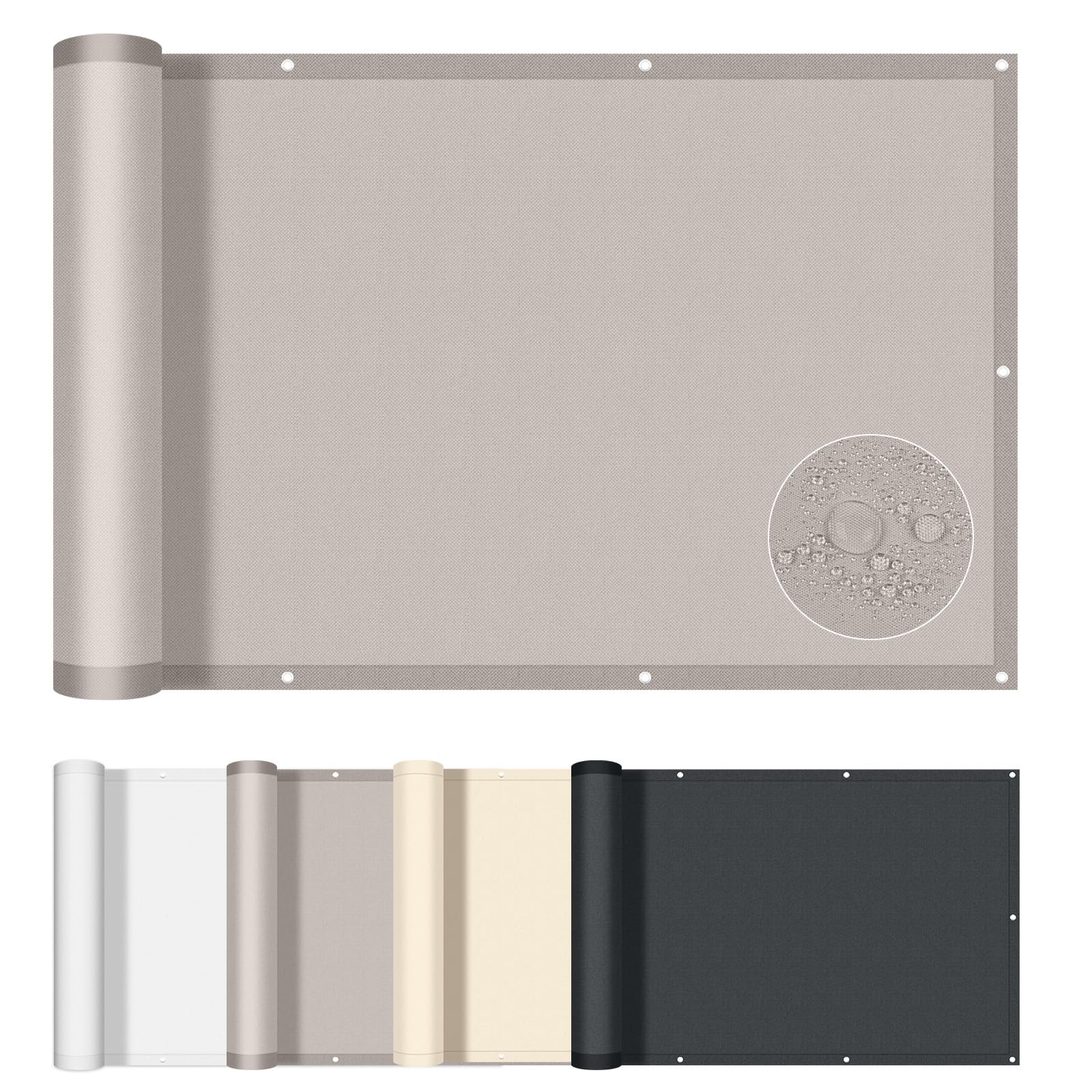 AXT SHADE Balcony Privacy Screen 85x800cm Waterproof Balcony Cover Wind and UV Protection with Cable Ties for Terrace Outdoor-Taupe