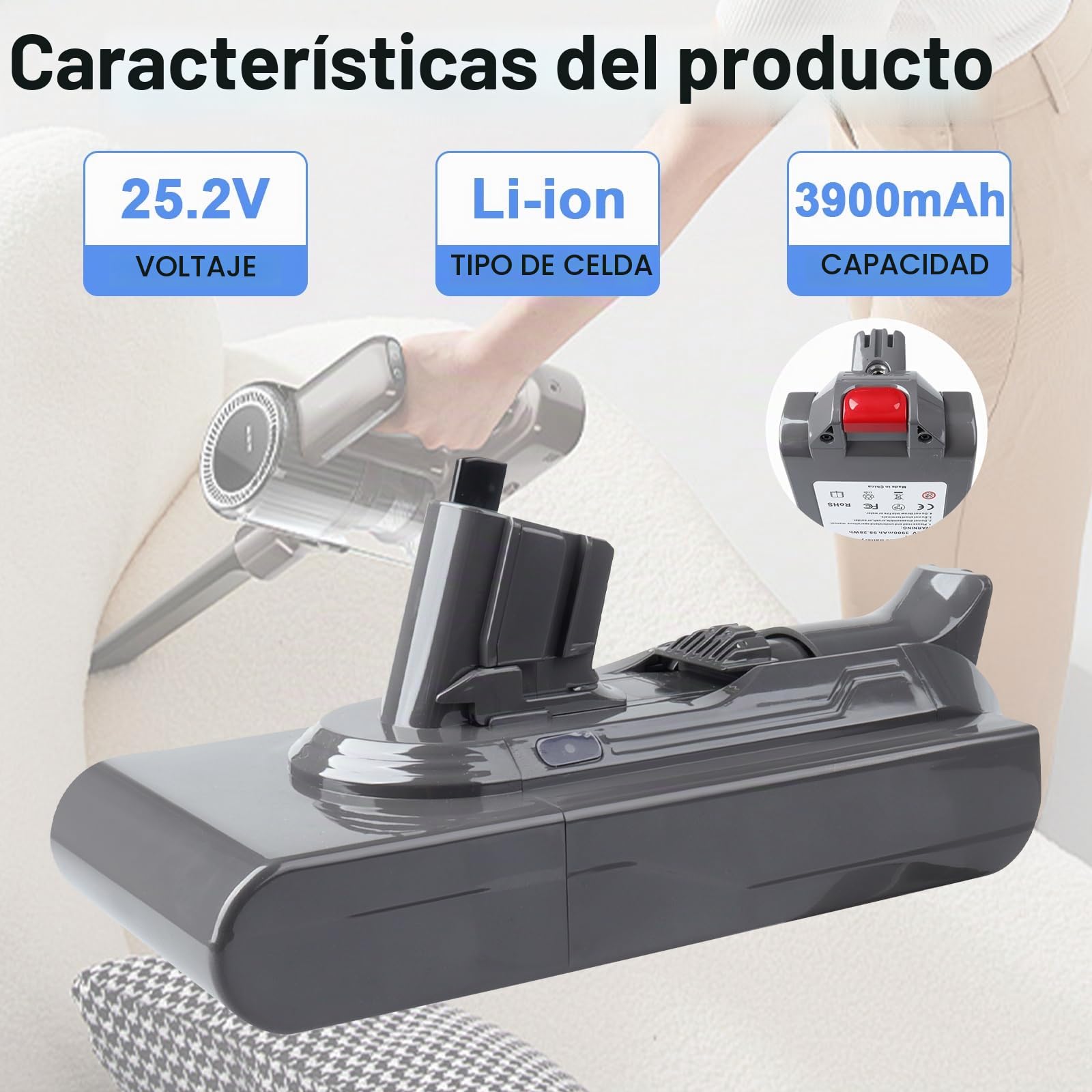 V11 SV15 Batería Estilo Clic 25,2 V 3900 mAh Reemplazo para Dyson Compatible con V11 Torque Drive/Extra/Outsize/Absolute/Complete, SV16, SV18, SV15 y Aspiradoras Modelos 970425-01 970938-01