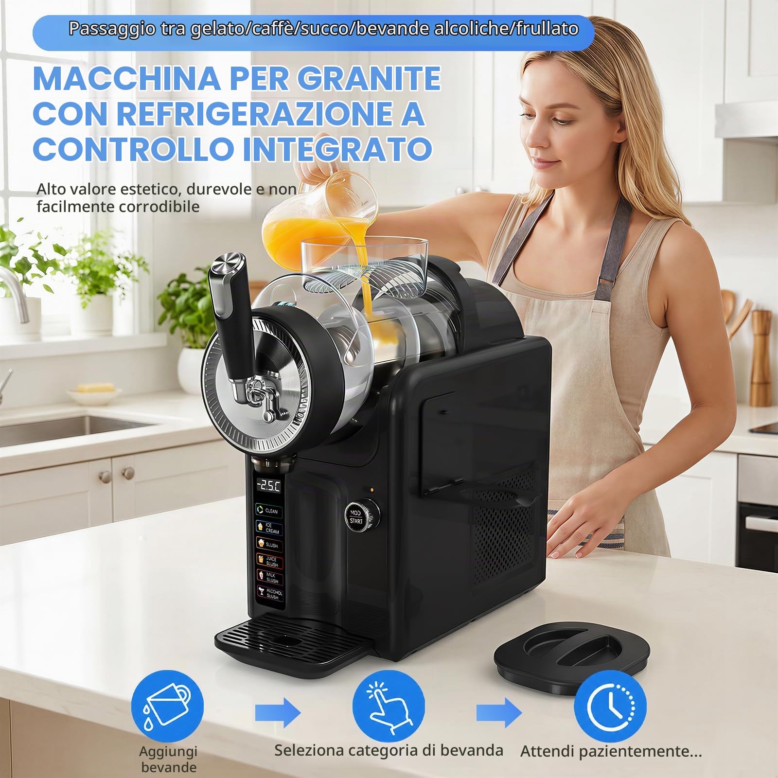 Macchina per Granita,granitore per granite slushie machine,Macchina per slushy da 2L,6 programmi preimpostati Adatto per preparare gelati, frullati, milkshake, cocktail ghiacciati e margarita