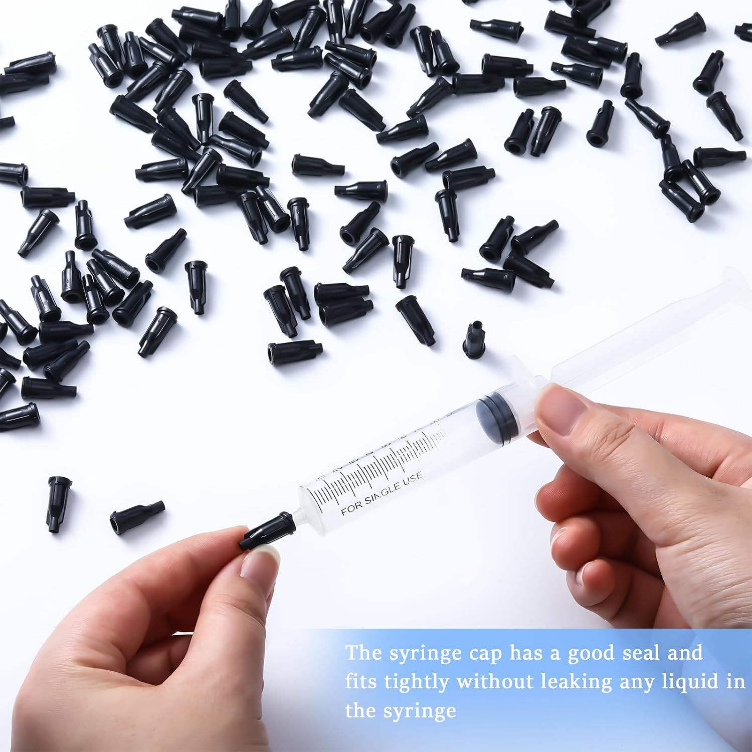 TrelaCo 1000 Pieces Syringe Tip Caps Syringe Caps Dispensing Needle Tip Caps Black Syringe Plug with Storage Box Compatible with Luer Lock Syringes