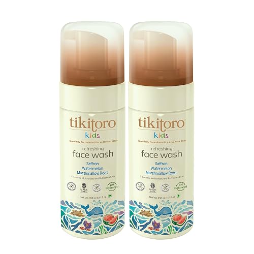 Tikitoro Kids Refreshing face wash| Pediatrician Approved | 100% Vegan with Saffron, Watermelon and Marshmallow Root | Cleanses, Purifies & Moisturises Skin | No Parabens & Sulphates (150 ml x 2)