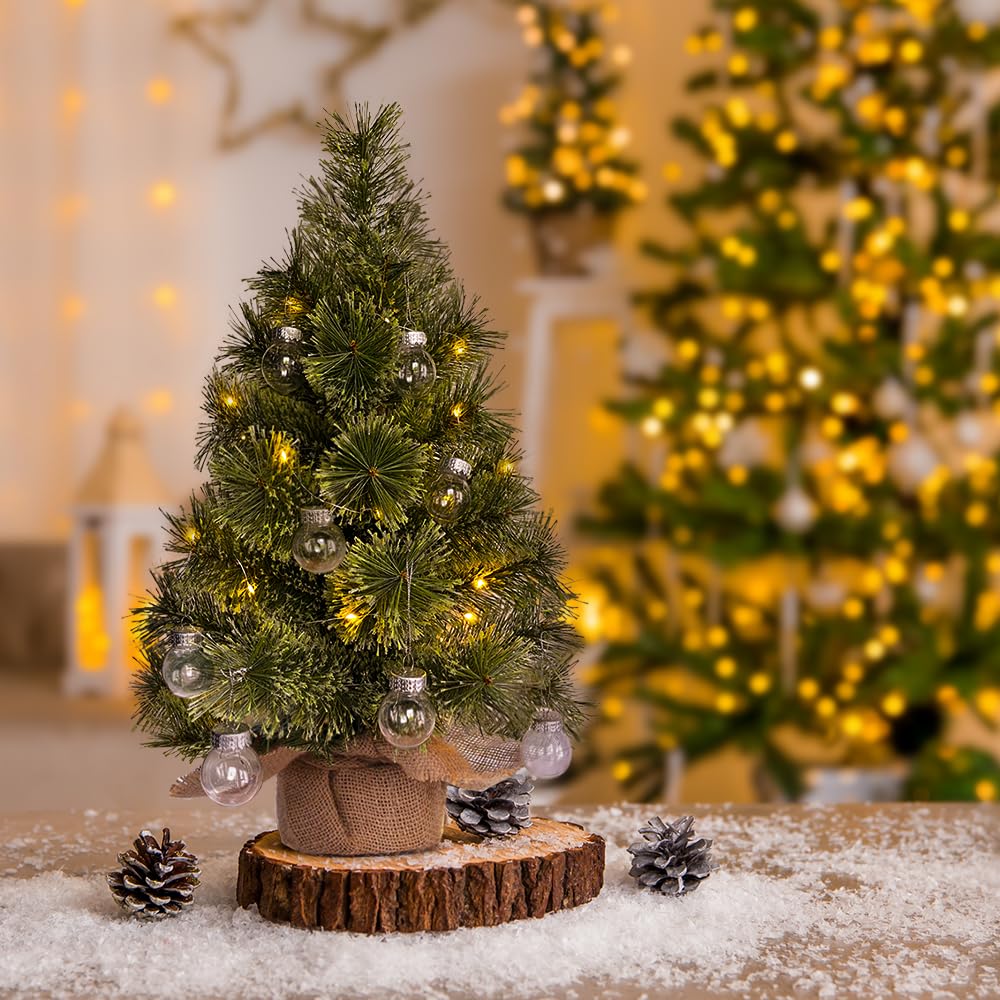 Mini Künstlicher Weihnachtsbaum Mit Beleuchtung 60cm, Weihnachtsdeko Tisch Büro, Tisch Weihnachtsbaum Klein Mit Weihnachtskugel Lichterkette, Christmas Tree With LED, Tannenbaum Für Schaufenster, Haus