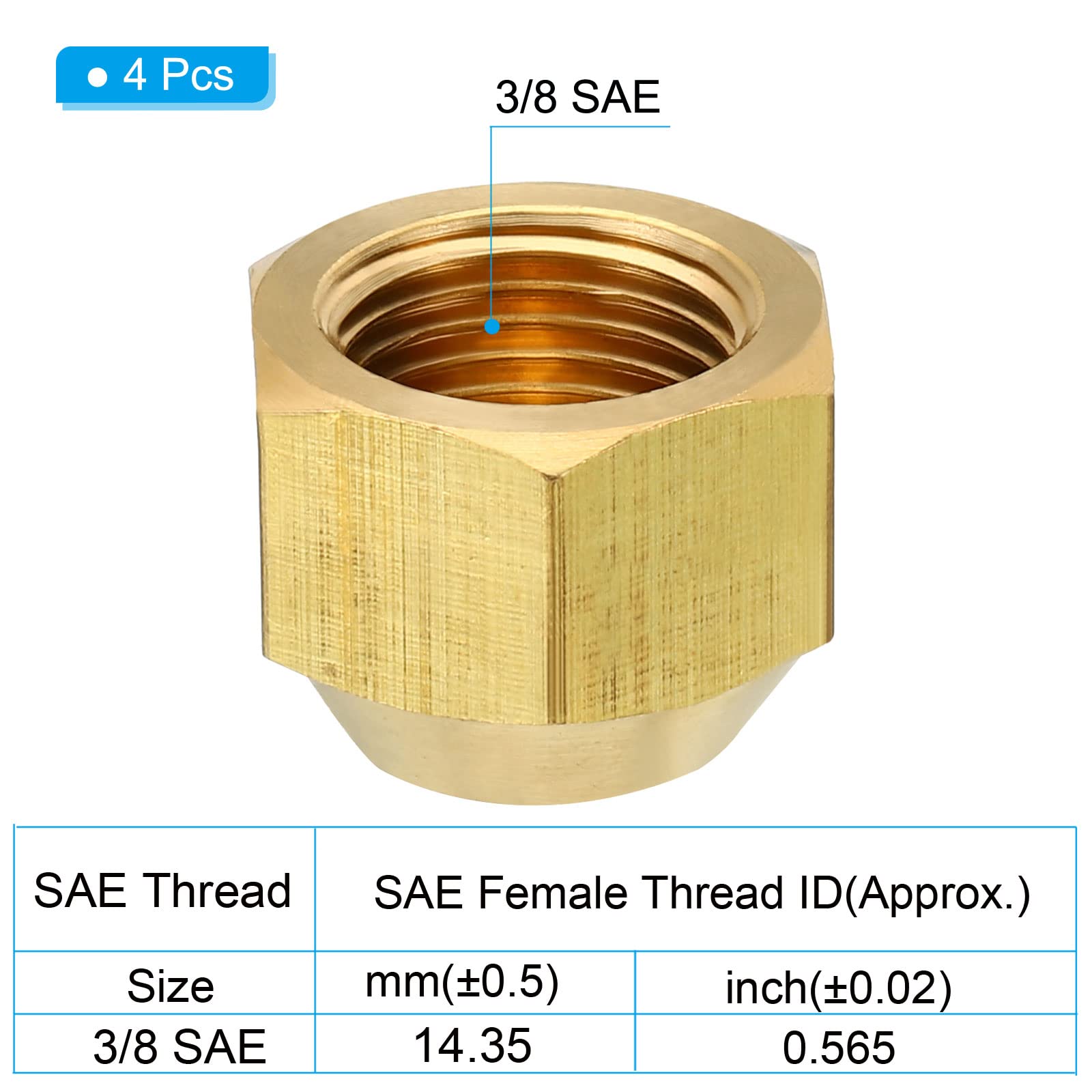 Produktbild von PATIKIL 4er-Pack Messing-Bördelverschraubungen 3/8 SAE – 45° Bördelung, Für Klima, Gas, Öl – Korrosionsfest