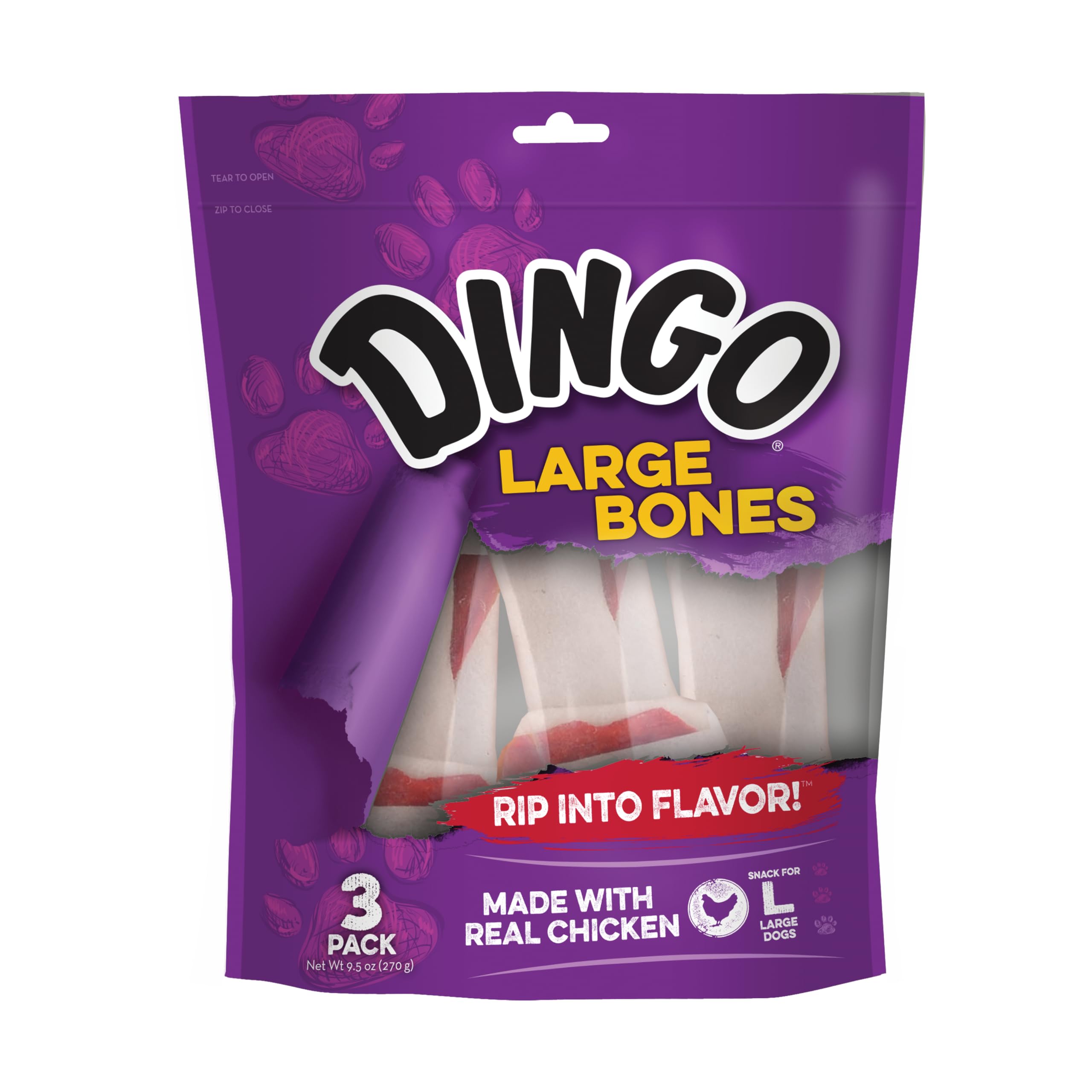 Dingo Large Bone Rawhide Dog Treat For Large Dogs, 3 Count