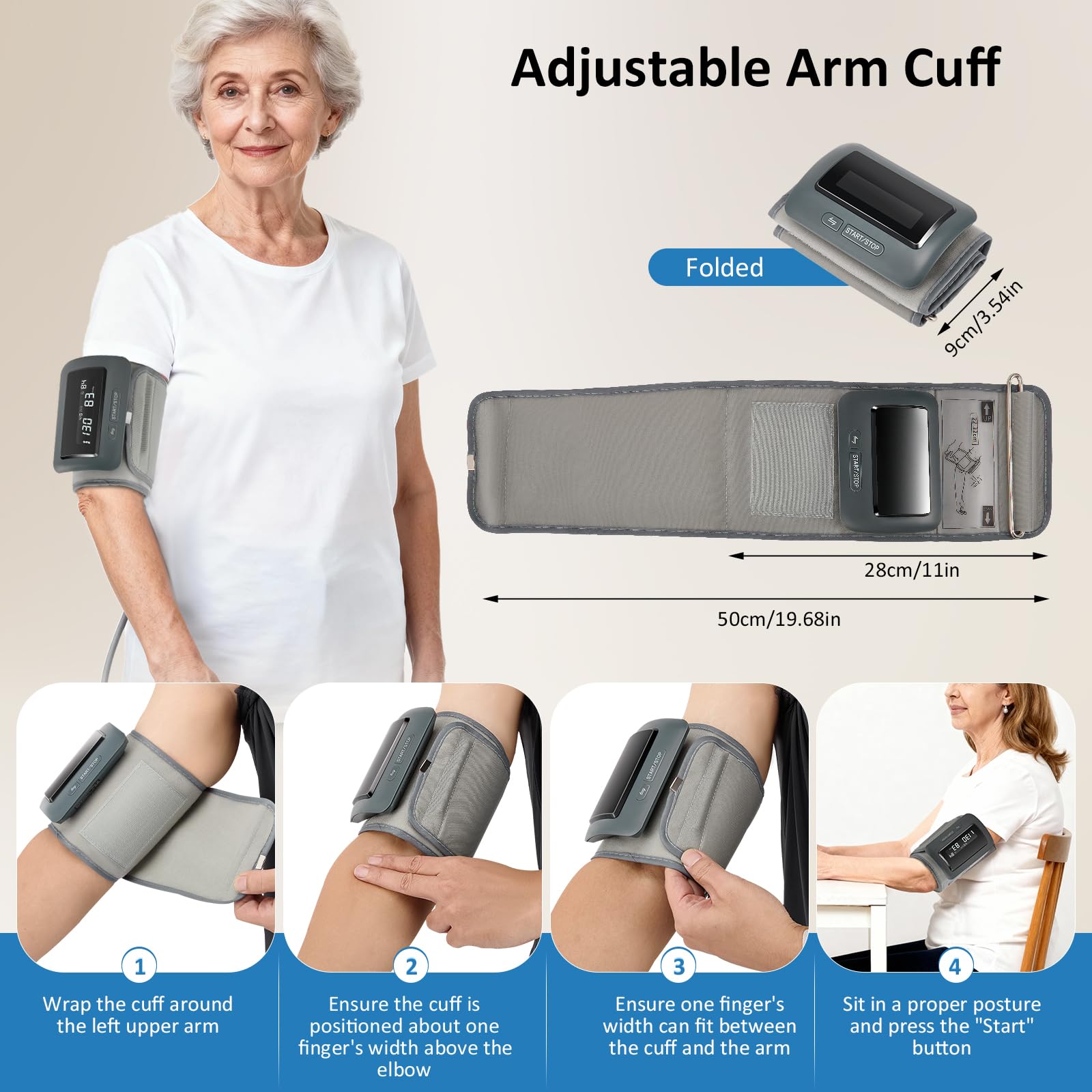 Monitor de presión arterial inteligente para brazo con guía de voz – Monitor digital con batería recargable y brazalete – Ideal para usar en casa y fuera de ella