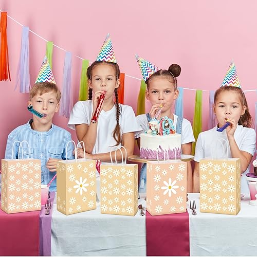 Miniatura 6 de 24 bolsas de regalo de flores de margarita, bolsas de regalo de margaritas hippie, bolsas de regalo retro hippie boho para niñas, bolsas con asas,