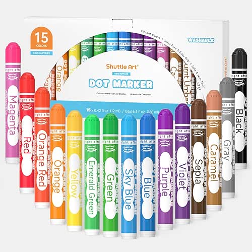 Shuttle Art Dot Markers, 15 Colors Washable Dot Markers for