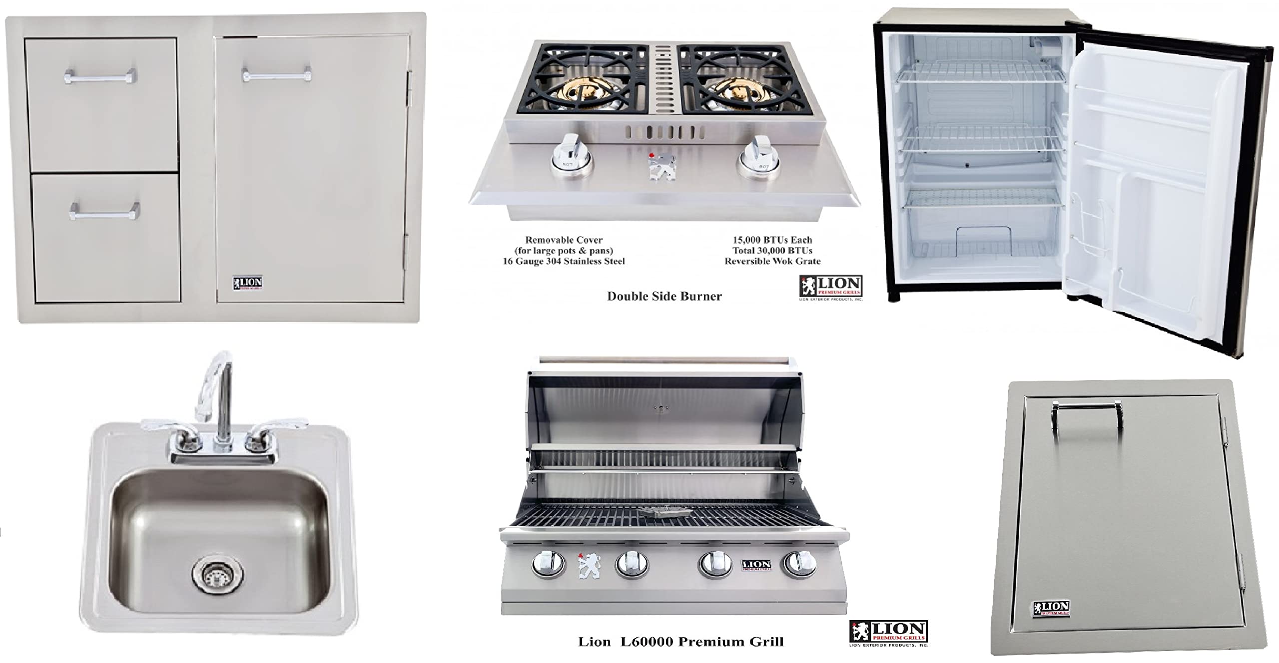 Best of Backyard L-60000 Built in BBQ Natural Gas with Door Drawer Combo w/Towel Rack by Lion Premium Grills – Stainless Steel