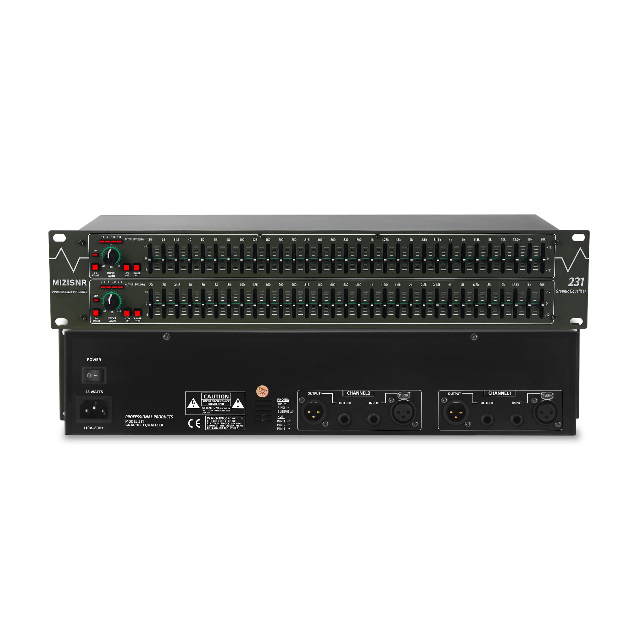 Graphic Equalizer 31-Band Stereo EQ for Home Audio, Dual Channel Professional DJ Equalizer (EQ-231)