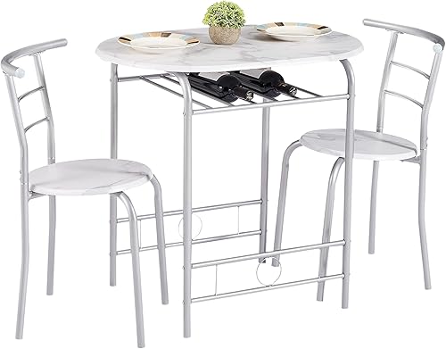 Miniatura 13 de VECELO juego de mesa de comedor para 4, juego de mesa de cocina de 5 piezas con 4 sillas, tablero de MDF con marco de metal para espacios pequeños,