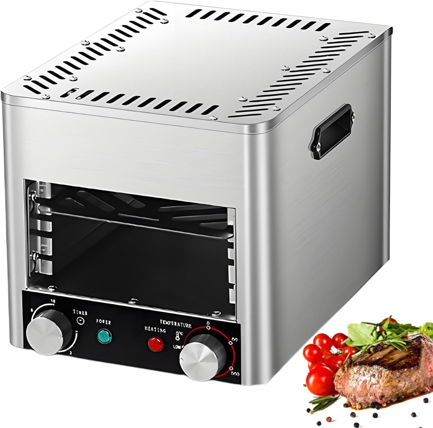 Electric Steak Broiler, 1700W Commercial Steak Grill, Automatic Steak Broiler, for Carnivores, Time Temperature Adjustable, for Beef Chicken Vegetables 4GrillingSlots
